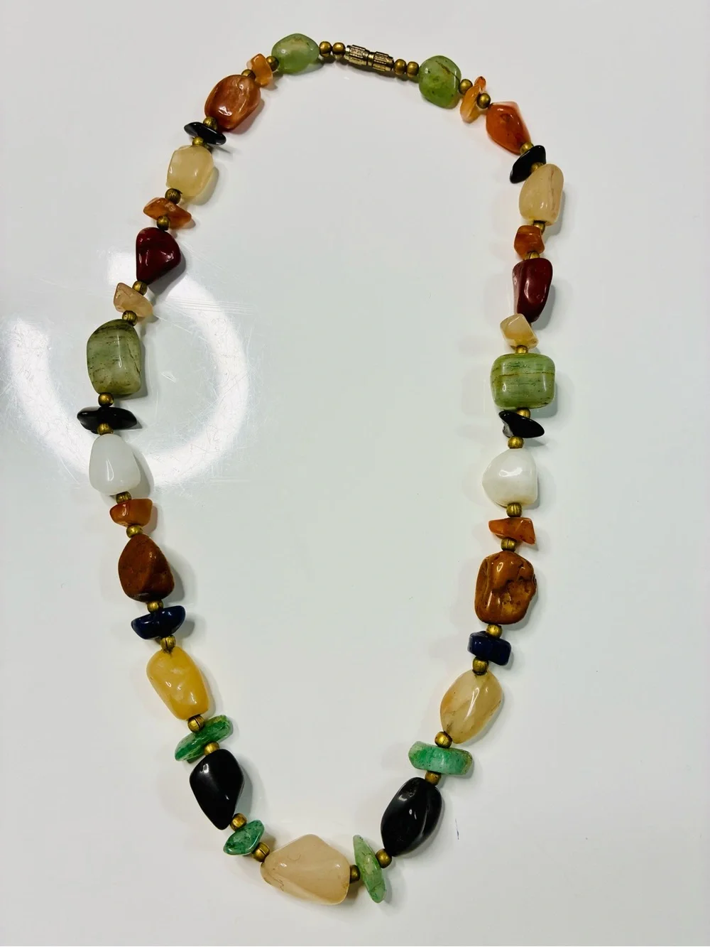 Multicolor Natural Stone Bead Necklace - Mixed Gem Accents VTG Hippie Cowgirl